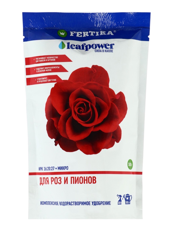 Водорастворимое удобрение для роз и пионов Leaf Power, 0.5 кг, «Фертика»