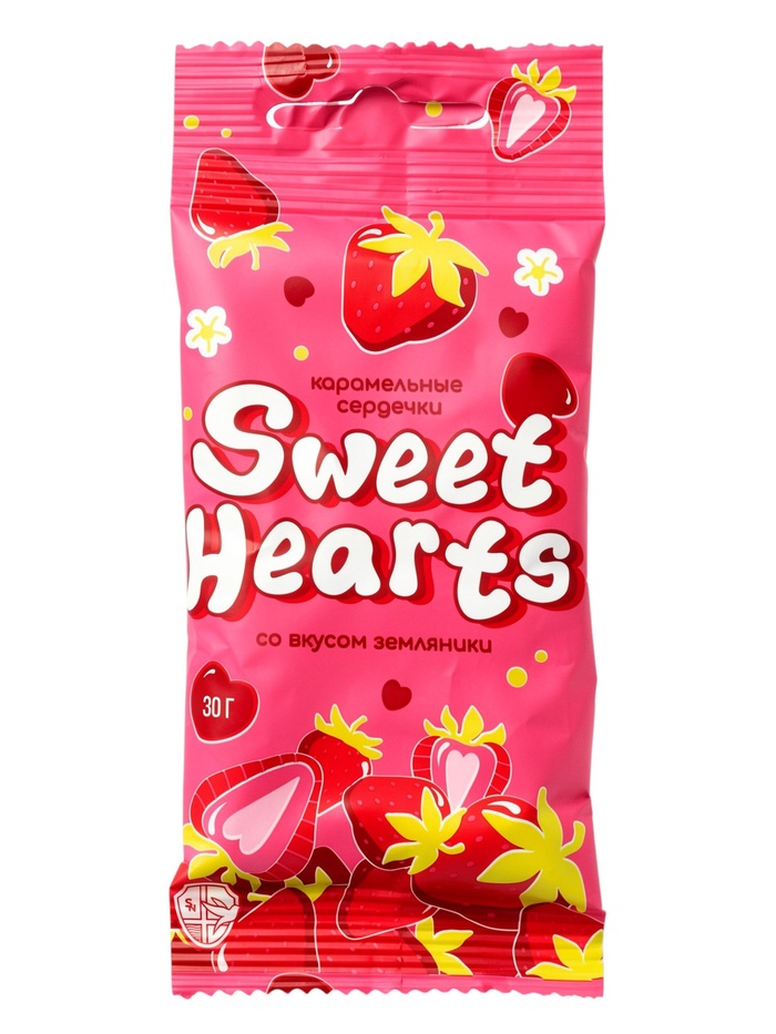 Леденец фигурный Sweet Ness флоупак Sweet Hearts со вкусом земляники, 30 г - Фото 1