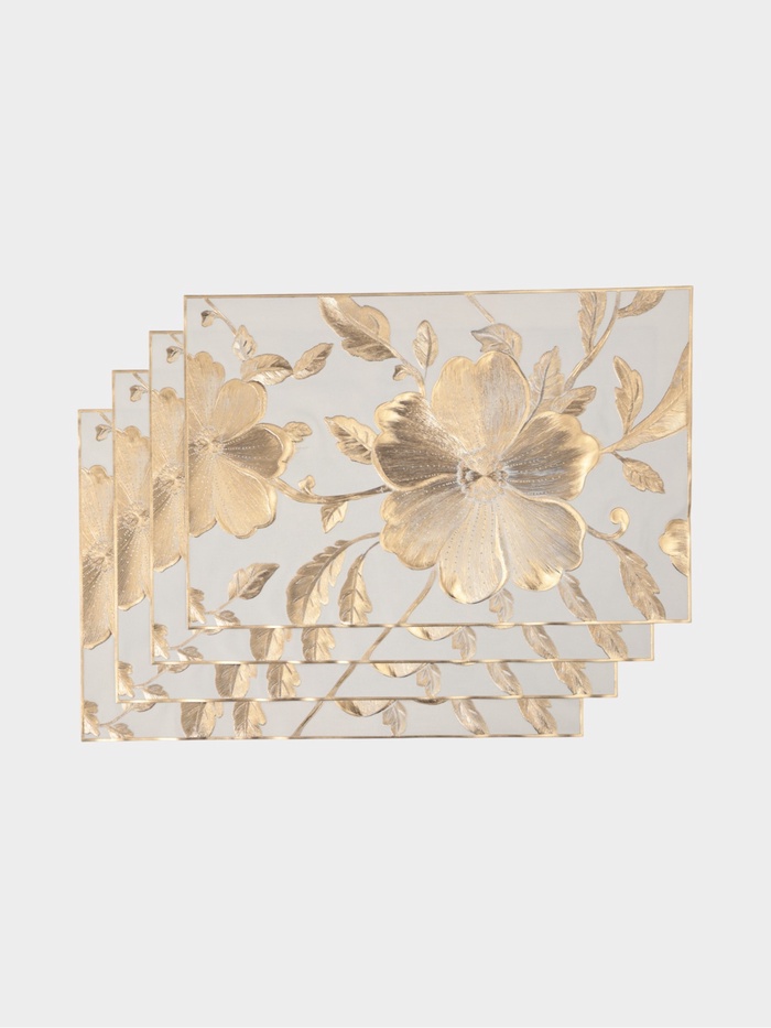 Набор салфеток для стола Доляна «Цветы», 44,5×30 см, 4 шт, ПВХ, цвет золото