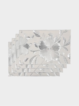 Набор салфеток для стола Доляна «Цветы», 44,5×30 см, 4 шт, ПВХ, цвет серебро