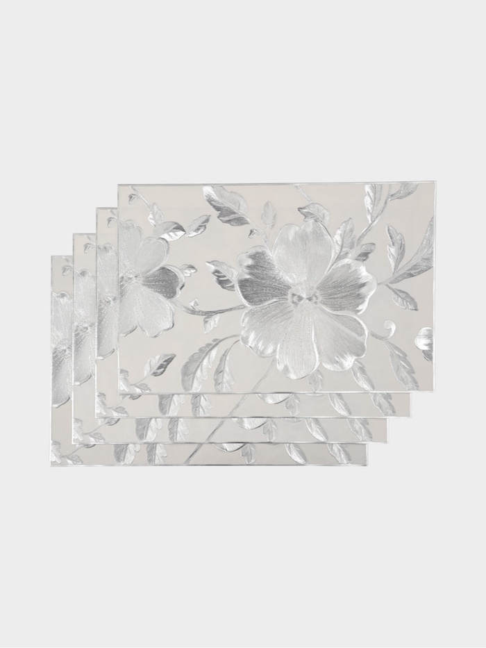 Набор салфеток для стола Доляна «Цветы», 44,5×30 см, 4 шт, ПВХ, цвет серебро
