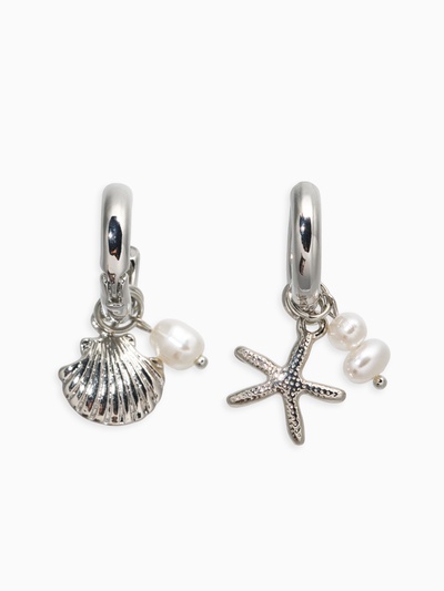 Серьги со съёмными подвесками «Ракушка, звезда и жемчуг», белые в серебре