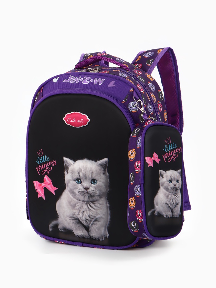 Рюкзак школьный для девочки, с эргономичной спинкой, с пеналом, 30×12×36 см, разноцветный - Фото 1