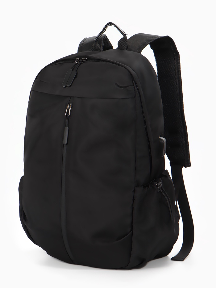 Рюкзак школьный, однотонный, USB, 1 отделение, 3 кармана, 30×15×45 см, чёрный - Фото 1