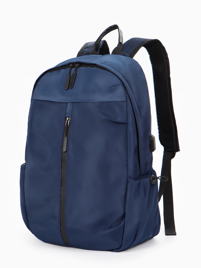 Рюкзак школьный, однотонный, USB, 1 отделение, 3 кармана, 30×15×45 см, синий - Фото 1