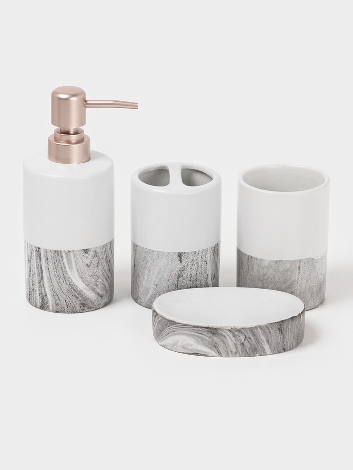 УЦЕНКА Набор для ванной Stone gray, 4 предмета (мыльница, дозатор для мыла, 2 стакана) - Фото 1
