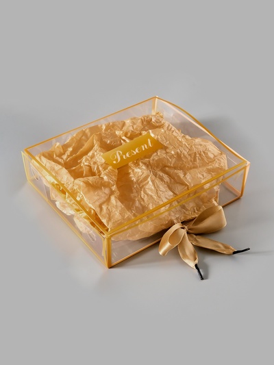 Коробка подарочная пластиковая с тишью и гирляндой Present, 20×18×5 см