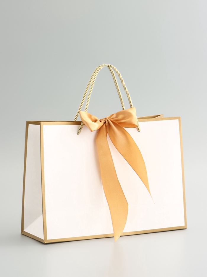Пакет подарочный, ламинированный, белый, с бантом, 28×20×10 см - Фото 1