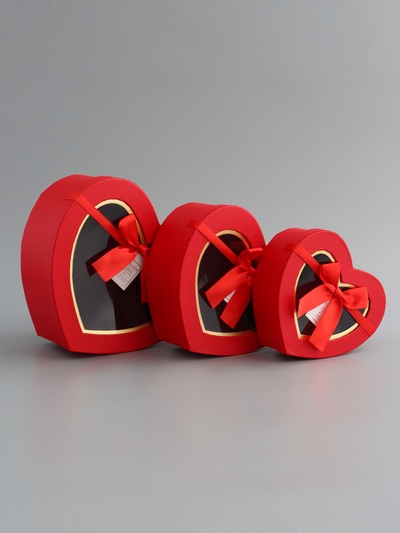 Набор подарочных коробок 3 в 1 сердца, красный, 22×20×9; 18.5×17×7.5; 1 6×14×6 см