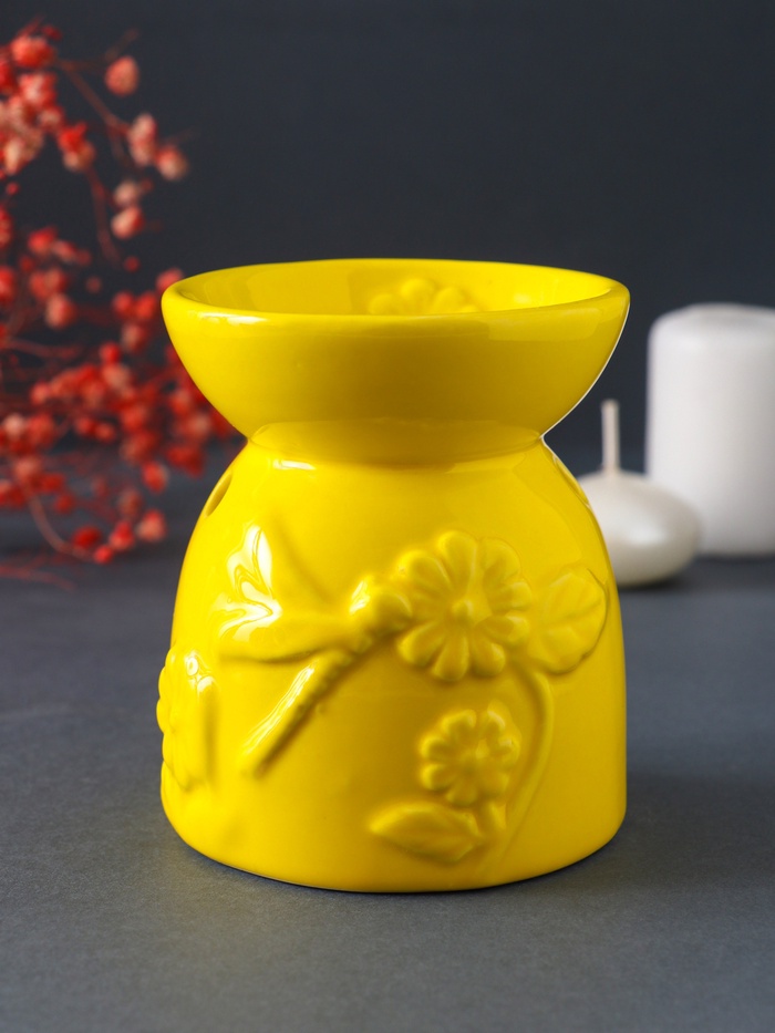 УЦЕНКА Аромалампа для эфирных масел керамика «Стрекоза на цветке», жёлтая, 7.2×7.2×8.3 см - Фото 1