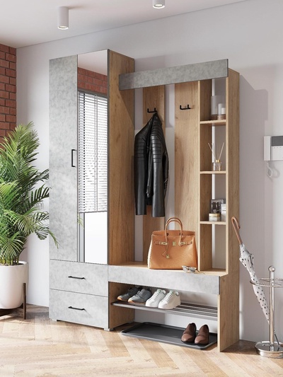 УЦЕНКА Прихожая Домино, 1500×350×2116, Крафт Золотой/Бетон