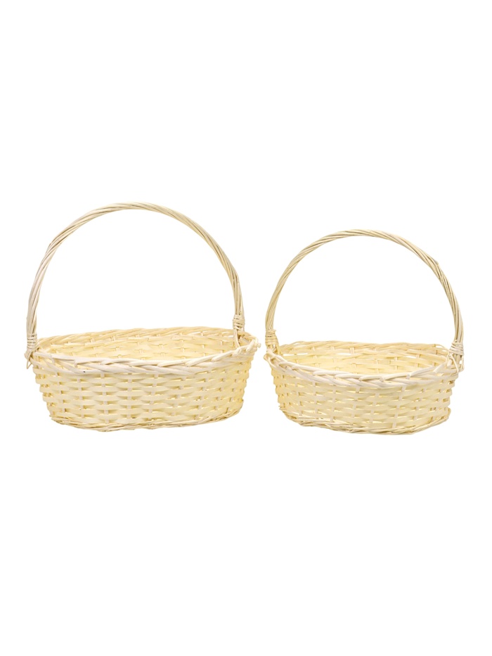 УЦЕНКА Набор 3 шт. корзин плетеных 47×39×14 40×32×15 33×25×13 см, ПЛЕТ ручка h=26/23/20 см белый 99048 - Фото 1