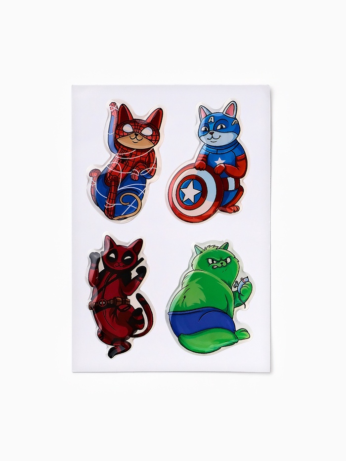 Объемные 3D стикеры на телефон «Коты», 4 шт., 3×3 см - Фото 1