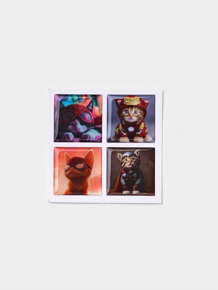 Объемные 3D стикеры на телефон «Котики - супергерои», 4 шт., 3×3 см - Фото 1