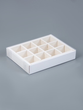 Коробка для 12 конфет, белая, с прозрачной ПВХ крышкой, 19?15?3.5 см (комплект 2 шт)