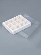 Коробка для 12 конфет, белая, с прозрачной ПВХ крышкой, 19×15×3.5 см - Фото 4