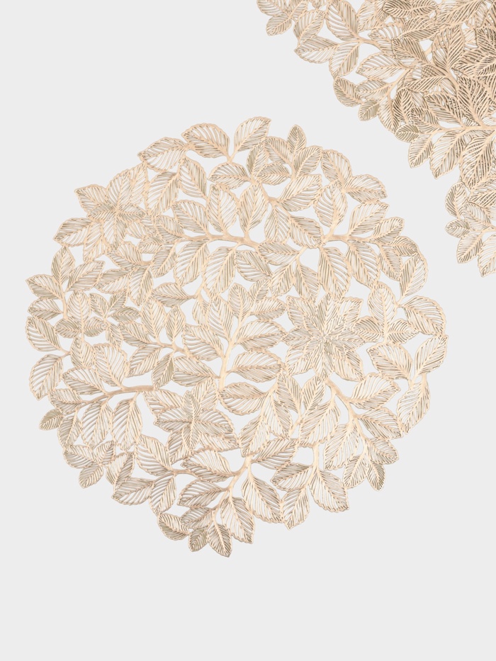 Набор салфеток сервировочных на стол Доляна «Листья», d=38 см, 4 шт., ПВХ, золотистый - Фото 1