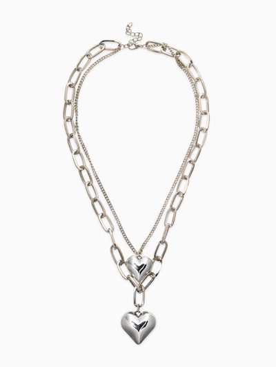 Кулон на цепочке «Сердечки», 2 яруса, цвет серебро