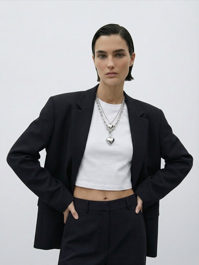 Кулон на цепочке «Сердечки», 2 яруса, цвет серебро