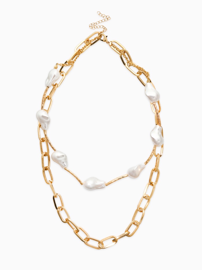 Колье на цепочке «Жемчуг Барокко», 2 яруса, белое в золоте - Фото 1