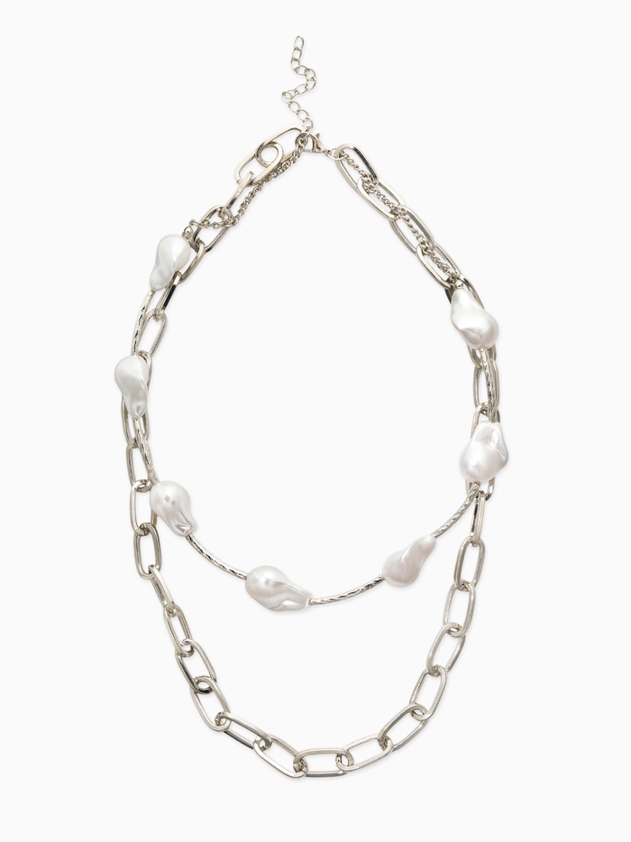 Колье на цепочке «Жемчуг Барокко», 2 яруса, белое в серебре - Фото 1