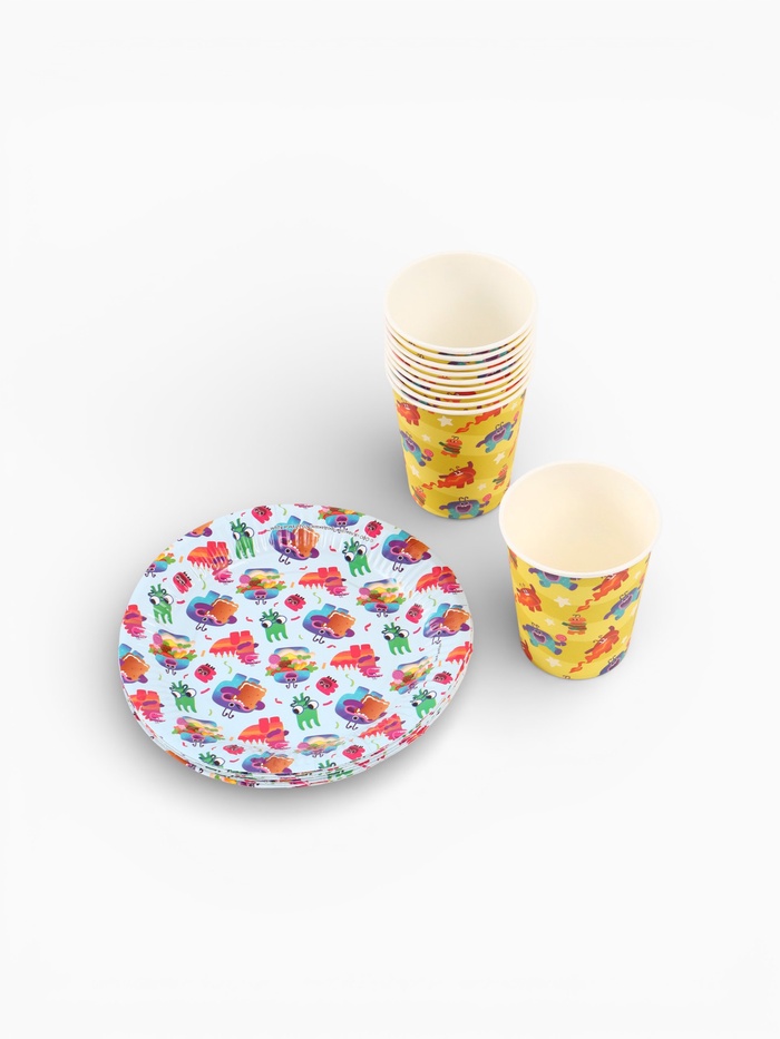 Набор одноразовой бумажной посуды, 20 предметов: 10 стаканов, 10 тарелок, Ум и Хрум - Фото 1