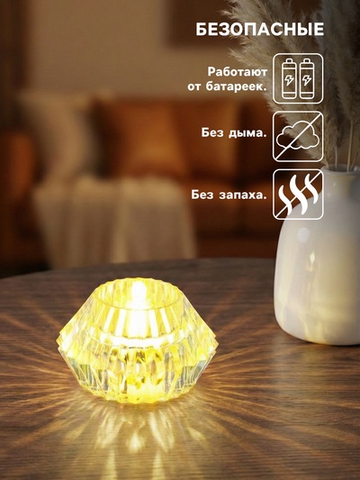 Светодиодная свеча LED - ночник RISALUX «В чаше», от батареек 3×LR1130, прозрачный, 6×6×4 см