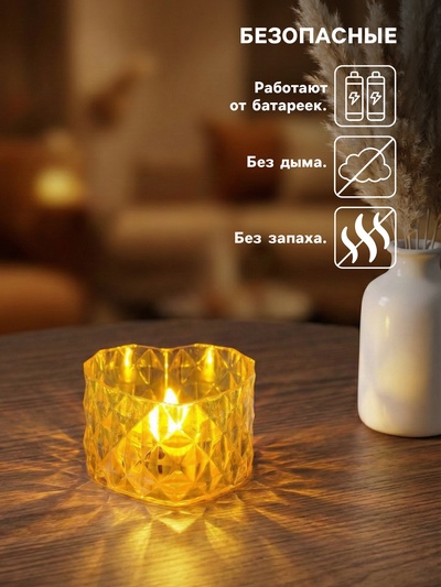 Светодиодная свеча LED - ночник RISALUX «В сердце», от батареек 3×LR1130, прозрачный, 6.7×6.5×3.8 см
