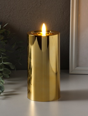 Светодиодная свеча LED - ночник RISALUX «Столбик. Глянец», от батареек 3×АА, золото, мерцающая 7.5×7.5×12 см