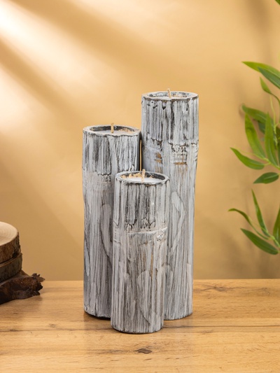 УЦЕНКА Свеча в бамбуке тройная, 15×13×30 см, 100 мл, цв. серый