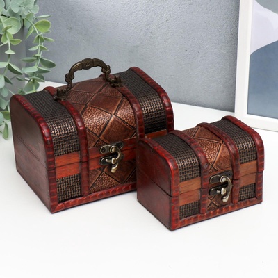 УЦЕНКА Шкатулка сундучок "Клетка и сеточка" набор 2 шт 7,5х11,5х7 см 10,5х15х11 см