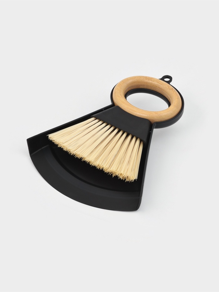 Щётка с совком Доляна Meli, бамбуковая ручка, 21.5×16.5 см, чёрная - Фото 1