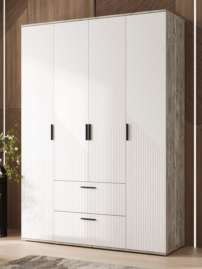 УЦЕНКА Шкаф четырехстворчатый Сильвия, 1600х510х2236, Браш вайт/Дуб юкон - Фото 1