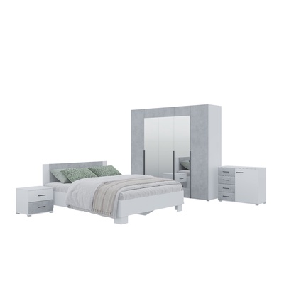 УЦЕНКА Спальный гарнитур Бостон, Кровать 1600, Комод, 2 тумбы, Шкаф 2000, Белый/Бетон
