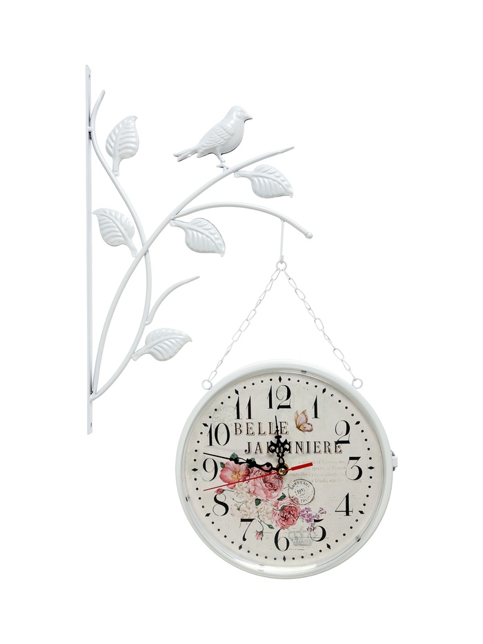 УЦЕНКА Часы настенные двусторонние «Птичка на ветке», на подвесе, d=23 см, белые - Фото 1