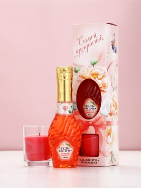 Подарочный набор: гель для душа мондоро и свеча, аромат нежный парфюм, Чистое Счастье  (артикул 10901118)  большой выбор товаров оптом и в розницу по низким ценам с доставкой