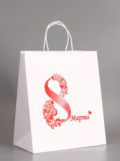 Пакет бумажный подарочный, «Женский День! Сердце», белый, 24×14×28 см