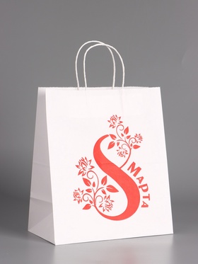 Пакет бумажный подарочный, «С 8 марта Цветочек», белый, 24?14?28 см (комплект 2 шт)