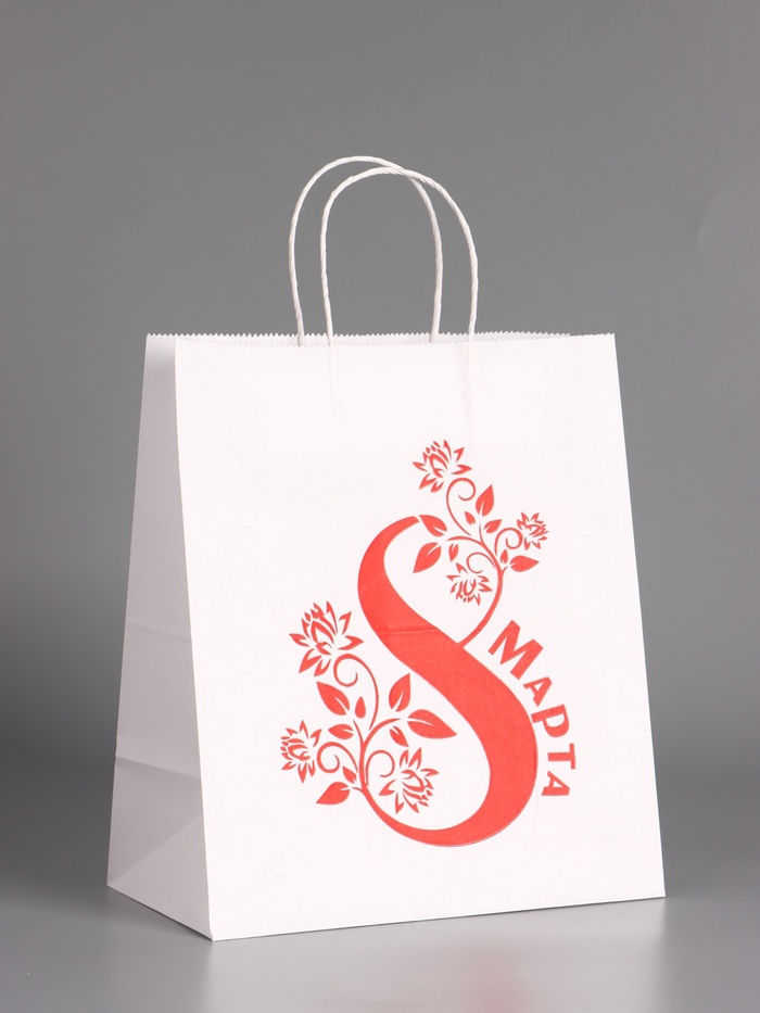 Пакет бумажный подарочный, «С 8 марта Цветочек», белый, 24×14×28 см - Фото 1