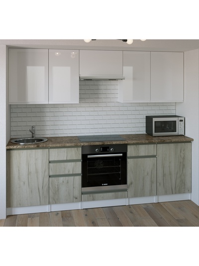 Кухонный гарнитур прямой «Антика Базис», 2400 мм, цвет бежевый/белый