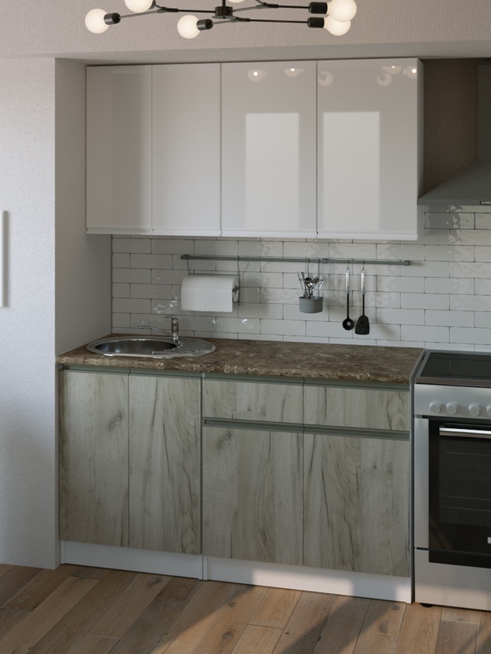 Кухонный гарнитур прямой «Антика медиум 2», 1400 мм, цвет бежевый/белый - Фото 1