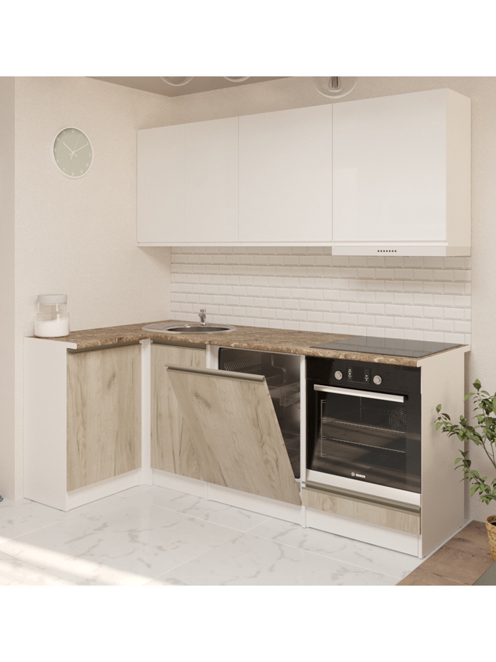 Кухонный гарнитур угловой «Антика прайм», 1100×2000 мм, цвет бежевый/белый - Фото 1