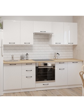 Кухонный гарнитур прямой «Жасмин Базис», 2400 мм, цвет белый/бежевый