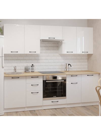 Кухонный гарнитур прямой «Жасмин Базис», 2400 мм, цвет белый/бежевый