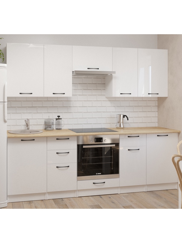 Кухонный гарнитур прямой «Жасмин Базис», 2400 мм, цвет белый/бежевый - Фото 1