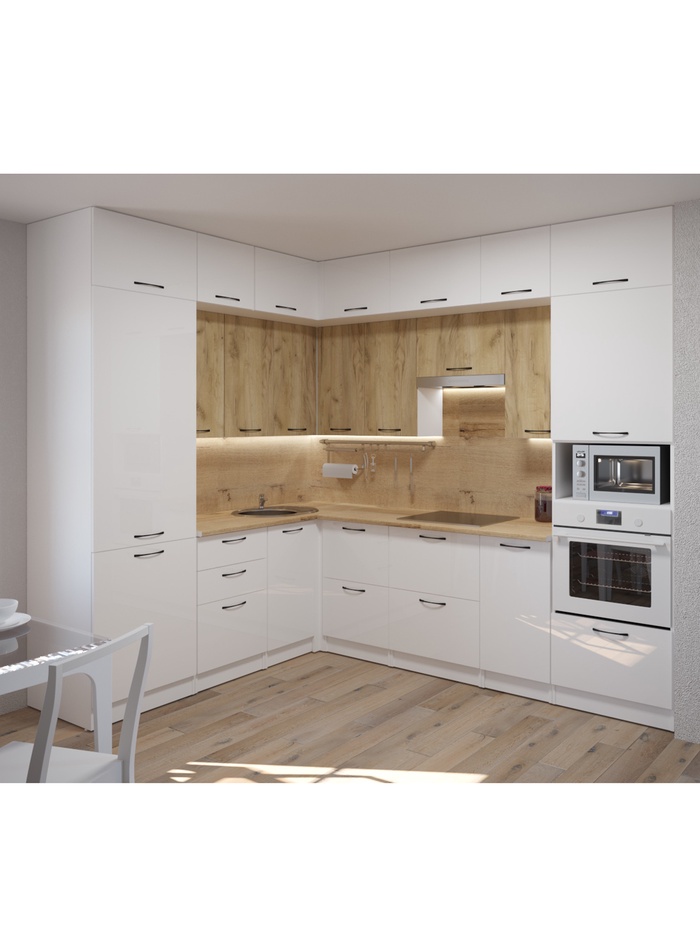 Кухонный гарнитур угловой «Жасмин гранд прайм», 2100×2700 мм, цвет белый/бежевый - Фото 1