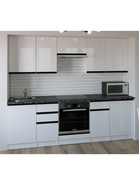 Кухонный гарнитур прямой «Лотос Базис», 2400 мм, цвет белый/чёрный