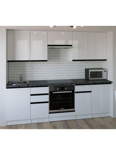 Кухонный гарнитур прямой «Лотос Базис», 2400 мм, цвет белый/чёрный