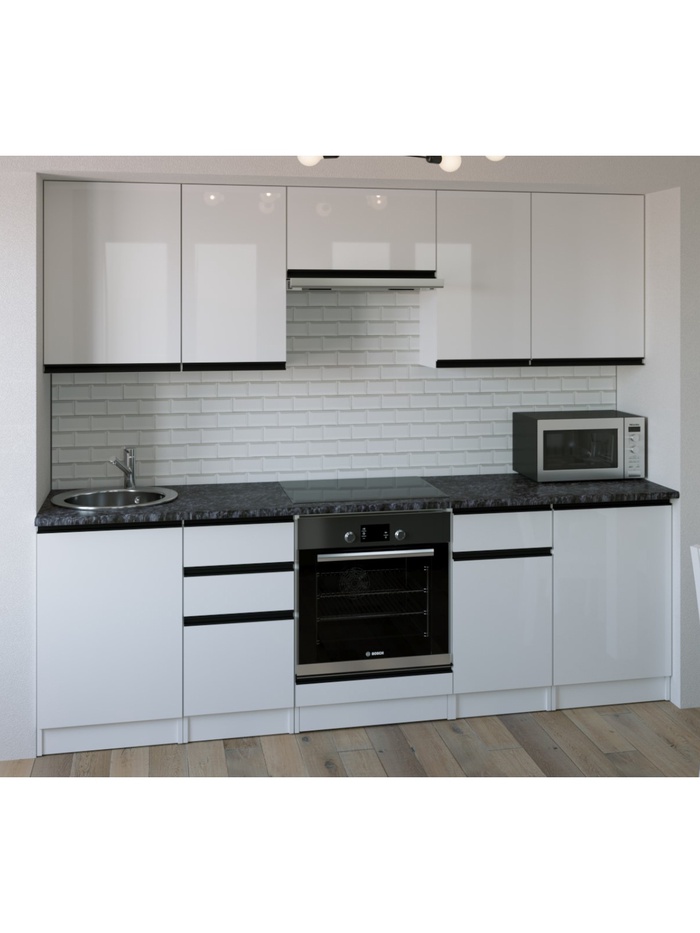 Кухонный гарнитур прямой «Лотос Базис», 2400 мм, цвет белый/чёрный - Фото 1