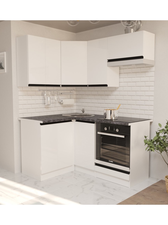 Кухонный гарнитур угловой «Лотос мега прайм», 1200×1600 мм, цвет белый/чёрный - Фото 1